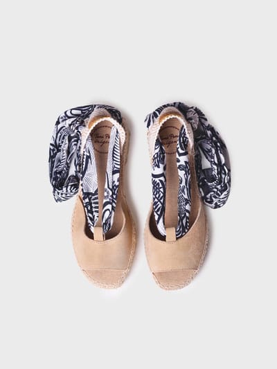 Espadrille met sleehak en bedrukte linten voor dames | IRMA