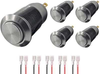ProRide Mini Pulsschakelaar Normally Open - 12mm Metaal - 12V/24V - Bolle Knop - Met Kabels - Zilver - 5 stuks