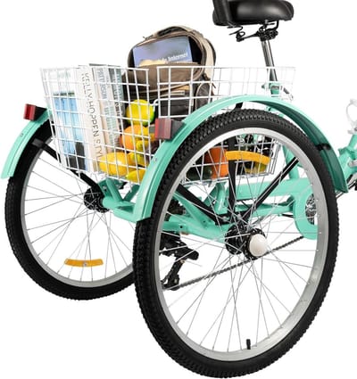 Driewieler voor volwassenen - Trike fiets - Vrije tijd winkelen - Opvouwbaar koolstofstaal frame - 24 inch - Groenachtig blauw