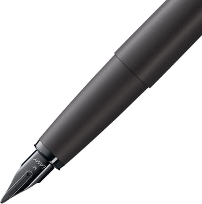 LAMY studio zwarte vulpen - universele vulpen in elegante volledig metalen behuizing - met propellervormige clip & stalen penpunt in lijndikte F - incl. inktpatroon T 10 blauw