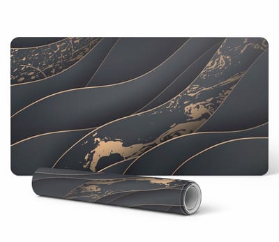 Vinyl bureauonderlegger met grafische golvende lijnen en stippen, 90x45 cm