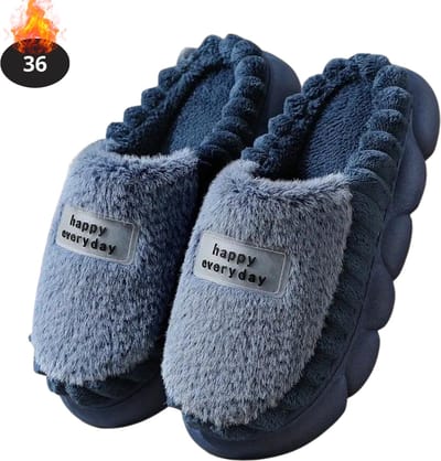 Nivard Warme Pantoffels - Sloffen - Slippers - Dames - Heren - Pluche - Maat 36 - Blauw