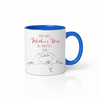 Gepersonaliseerde Eerste Moederdag Mok - Blauwe Accenten - Mama's 2026 Koffiebeker met Naam