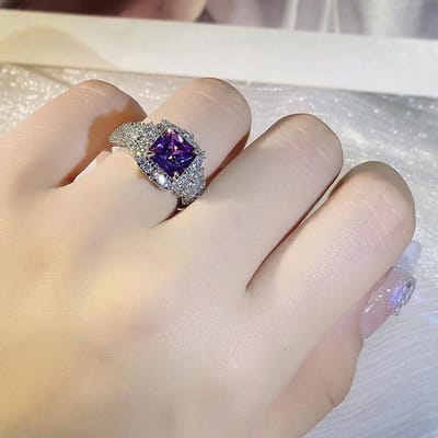 Bague couleur cuivre délicate rectangle zircon violet bague ouverte pour doigt accessoires de bijoux de mariage pour femmes resizable gray