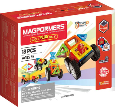 Magformers Wow Plus Set - Magnetisch Bouwspeelgoed - 18-delig - Bouwkaarten Auto's - Montessori Speelgoed - 3-7 jaar