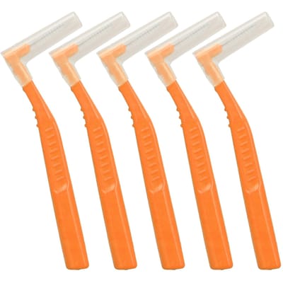 Lot de 5 brossettes interdentaires en forme de L pour un nettoyage efficace et une élimination efficace de la plaque dentaire. orange