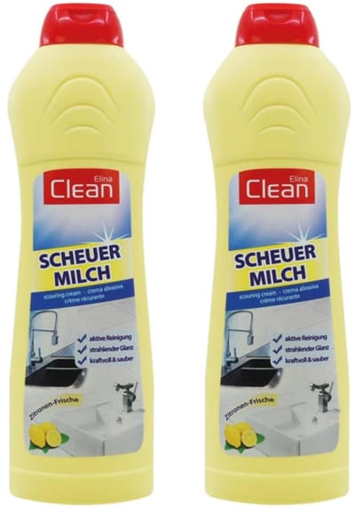 Elina Clean Schuurmiddel Citroenfris – 2 x 500 ml – Krachtige reiniger voor keuken en badkamer - tegen kalk vet en hardnekkig vuil