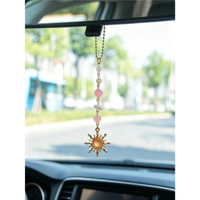 Natuurlijke Zon Kristal Kwarts Parel Auto Achteruitkijkspiegel Hangend Ornament Boho Auto Interieur Decor Spirituele Beschermer Hanger Cadeau F