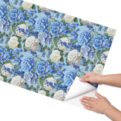 Coloray Meubel Wrap Folie - Blauw Meubelfolie - 65x130 cm - Meubelfolie Zelfklevend Bloemenmotief - Wrapfolie Keuken - Illustratief Meubelfolie - Decoratiefolie - Tafeldecoratie - Bloemen en planten