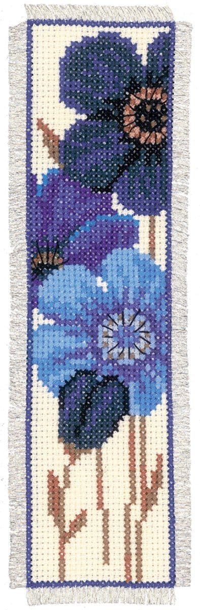 Vervaco - Bladwijzer kit - Blauwe anemonen - PN-0144264 - Borduren - Borduurpakket - Borduurpakket volwassenen - Borduurpakket kind