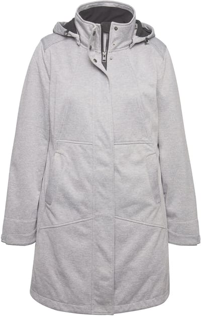 Ulla Popken - Dames - HYPRAR softshelljas waterdicht tweerichtingsrits capuchon - Grijs melange - Maat 42+