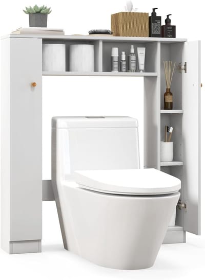 Toiletkast - Badkamerkast - Ruimtebesparend - Met verstelbare stang - 88x18x98 cm - Wit