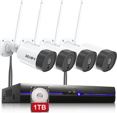 3MP Draadloos Bewakingssysteem met 8-Kanaals NVR en 4 1296P Camera's - Nachtzicht en Bewegingsdetectie