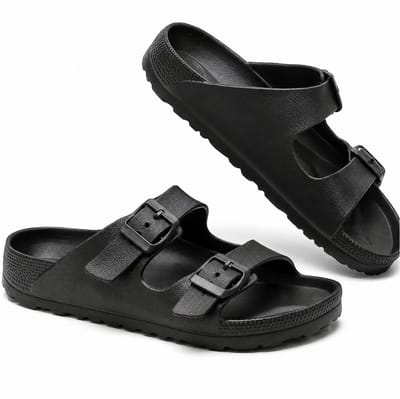 Somstyle Slippers - Maat 37/38 - Sandalen Dames & Heren - Badslippers met Gesp - Zwart