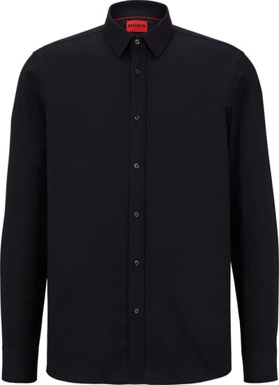 HUGO Elisha slim fit overhemd - popeline - zwart - Strijkvriendelijk - Boordmaat: 40