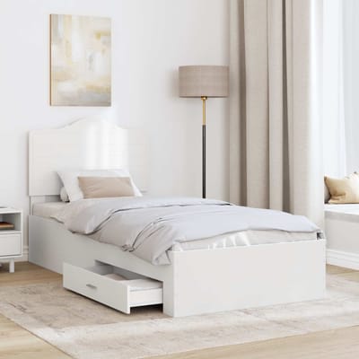vidaXL - Bedframe - met - lade - met - hoofdeinde - Wit - 90 - x - 190 - cm - Bewerkt - hout