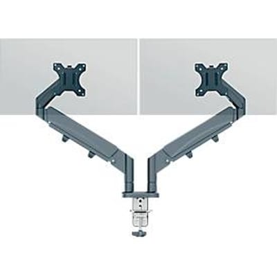 Monitorarm Leitz Ergo Dual, voor 2 beeldschermen tot 32" & tot 9 kg, draai- en kantelbaar, in hoogte verstelbaar, kabelgeleiding, VESA, donkergrijs