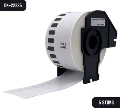 DULA Brother Compatible DK-22225 - Doorlopende labelrol - 5 rollen - 38 mm x 30,48 m - Zwart op wit - Papier
