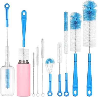 SnelShoppen - Bottle Brush Set 8-delig - Lange Handgreep - Glazen Fles Schoonmaakborstel - Flesreiniger Set met Rietjes - Babyfles Borstel - Geschikt