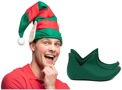 Boland Kerst Elfen verkleed set - puntmuts - met oren - volwassenen - met schoenen - one size