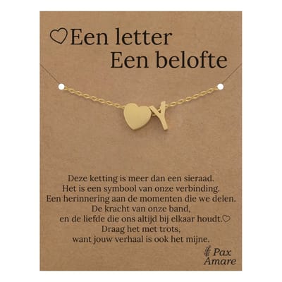 Letter Y Armband op Cadeau Kaartje - Een letter, een belofte - 15,5cm + 5,5cm verstelbaar Goudkleurig Stainless Steel - Initiaal & Hartje Hanger - Pax Amare