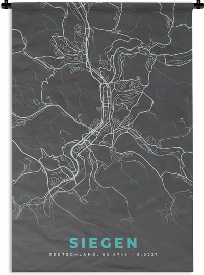 Wandkleed - Wanddoek - Stadskaart – Siegen – Duitsland – Plattegrond – Kaart - 120x180 cm - Wandtapijt