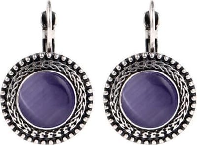 Fako Bijoux® - Oorbellen - Tibetaans Zilver - Opaal - 17mm - Paars