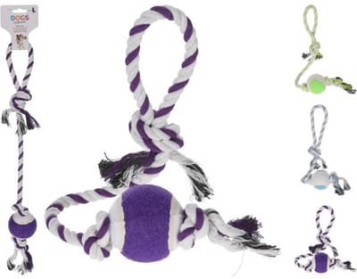 Hondentouw met bal-52cm-paars-Animalking-hondenspeelgoed