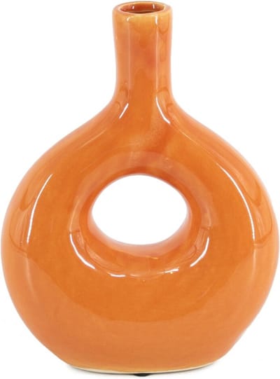 HomeBound by KY | Aardewerk donut vaas tangerine/oranje | bloemenvaas met gat