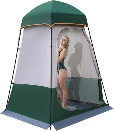 Ruimtebesparende douche- en toilettent voor kamperen, festivals en buitenactiviteiten