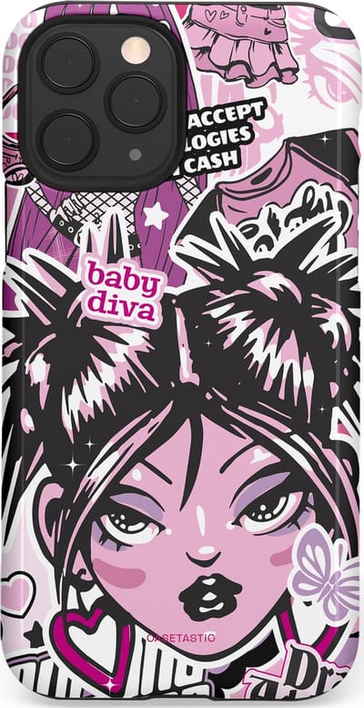 Casetastic hoesje geschikt voor Apple iPhone 11 Pro - Dubbellaagse bescherming - Roze Y2K Pop Teen Girly Cash Diva Collage - Fashion Case - Grijs Donkergrijs Wit Lichtroze