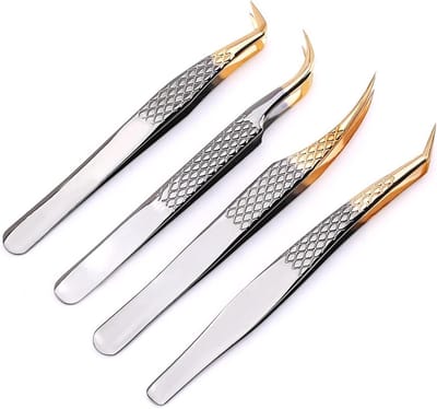 Precisie Pincet Set - Wimper Pincet Punt Pincet - Wimperverlenging Aanbrengen - Gladde Randen - 4 Stuks - Zwart