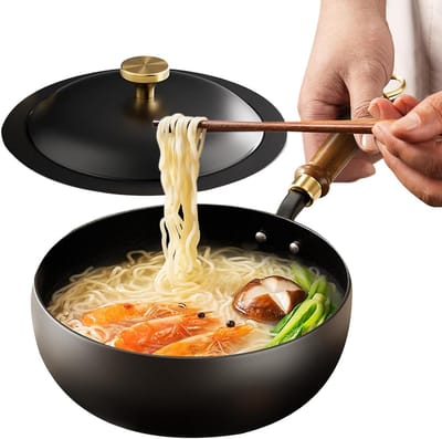 Kookpot met Deksel - Soeppan Ijzeren Pan - Dagelijks Koken - Natuurlijk Antiaanbak Oppervlak - 20cm Diameter - Meerkleurig