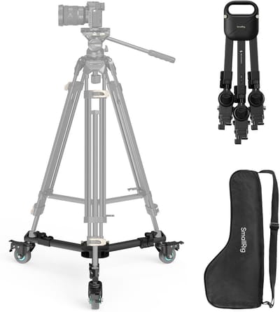 Zware Tripod Dolly met 3" Rubber Wielen, Verstelbare Poten en Draagtas voor Filmen en Fotografie, Capaciteit tot 20 kg