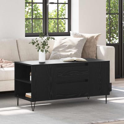 vidaXL - Salontafel - Zwart - Eiken - 102 - x - 44,5 - x - 50 - cm - Bewerkt - hout