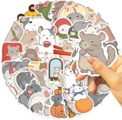 50 Schattige Chinchilla Stickers voor Laptop, Skateboard, Koffer en Fiets - Waterdichte Dierenstickers voor Jongeren en Kinderen