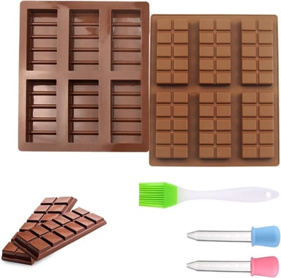 Siliconen mallen voor chocolade, cake en ijsblokjes - 2 stuks met 6 holtes, 2 pipetten en 1 kwastje