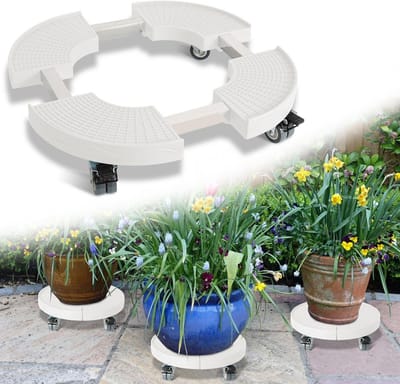 Plantenroller Instelbaar - Bloempot Verplaatsen - Potten Verrijden - 360 Graden Wielen - 38-54 cm - Wit