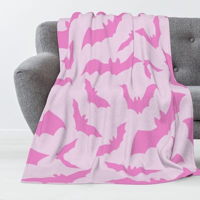 Huiselijke Halloween Dekentje met Schattige Roze Vleermuis, Lichtgewicht en Warme Pluche Throw voor Bank en Bed, 40 x 30 Inch