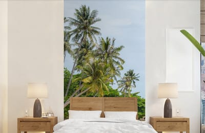 Behang - Fotobehang Palmbomen - Strand - Zomer - Tropisch - Breedte 120 cm x hoogte 240 cm