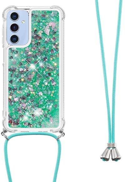 Coverup Hoesje - Geschikt voor Samsung Galaxy A26 Hoesje - Coverup Liquid Glitter Back Cover met Koord - Groen