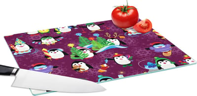 Glazen Snijplank - 39x28 - Pinguïn - Kerstmis - Vuurwerk - Winter - Design - Snijplanken Glas