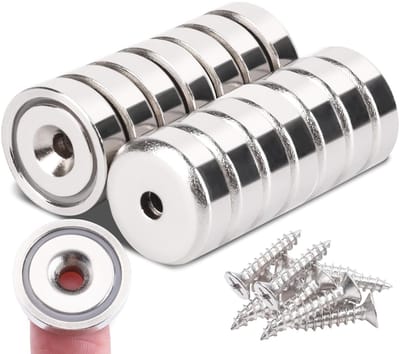 Sterke Neodymium Magneten met Gat, 16 mm, 6 kg Treksterkte, Ronde Potmagneten voor Bevestigen, 14 Stuks voor Werkplaats en Klussen