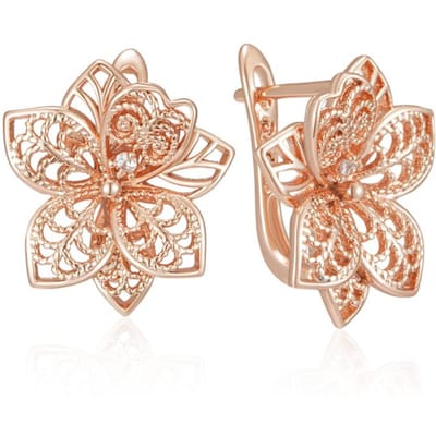 Kienl roségouden bloemoorbellen voor dames met glanzende natuurlijke zirkonia, vintage sieraden voor dagelijks gebruik. beige