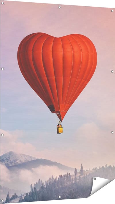Gards Tuinposter Luchtballon in de Vorm van een Hart - 100x150 cm - Tuindoek - Tuindecoratie - Wanddecoratie buiten - Tuinschilderij