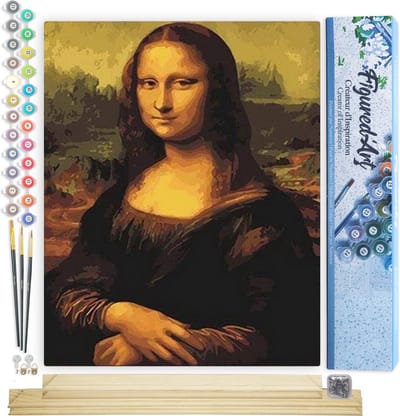 Figured'Art Schilderen op Nummer Volwassenen canvas Da Vinci Mona Lisa La Joconde - Handwerk acrylverf Kit DIY Compleet - 40x50cm met DIY houten lijst