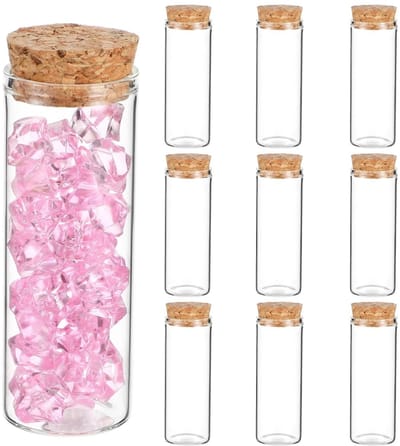 Dailygoods- Voorraadflesjes 10 stuks - Reageerbuisjes - Borosilicaatglas - Helder glas - Houten kurk - Afmetingen 8x3 cm