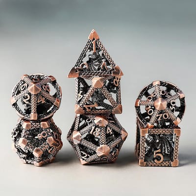 Thijox - Metalen DND Dobbelstenen Set 7 Hollen 3D Draak Polyeder D20 D12 D10 D% D8 D6 D4 voor Dungeons & Dragons RPG Bordspellen en Tafelspellen