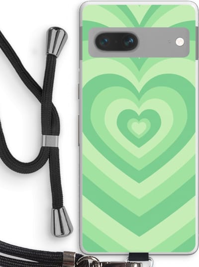 Case Company® - Hoesje met koord geschikt voor Google Pixel 7 hoesje met Koord - Hart Groen - Telefoonhoesje met Zwart Koord - Bescherming aan alle Kanten en Over de Schermrand