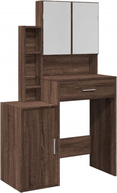 Kaptafel met spiegel - Make up tafel - Make up - Toilettafel - Met lades - Bruin Eiken